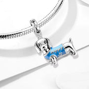 Dachshund Pandora Charm | Blue Shirt Sausage Dog | 925 Sterling Silver Puppy Pendant