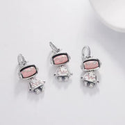 Robot Girl Bead Fits Pandora Charm Bracelet, Silver Pink Enamel Dangle Tech Jewelry Gift
