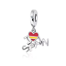 Spain Pandora Charm | Spanish Flag Heart | 925 Sterling Silver Travel Souvenir | Madrid Gift