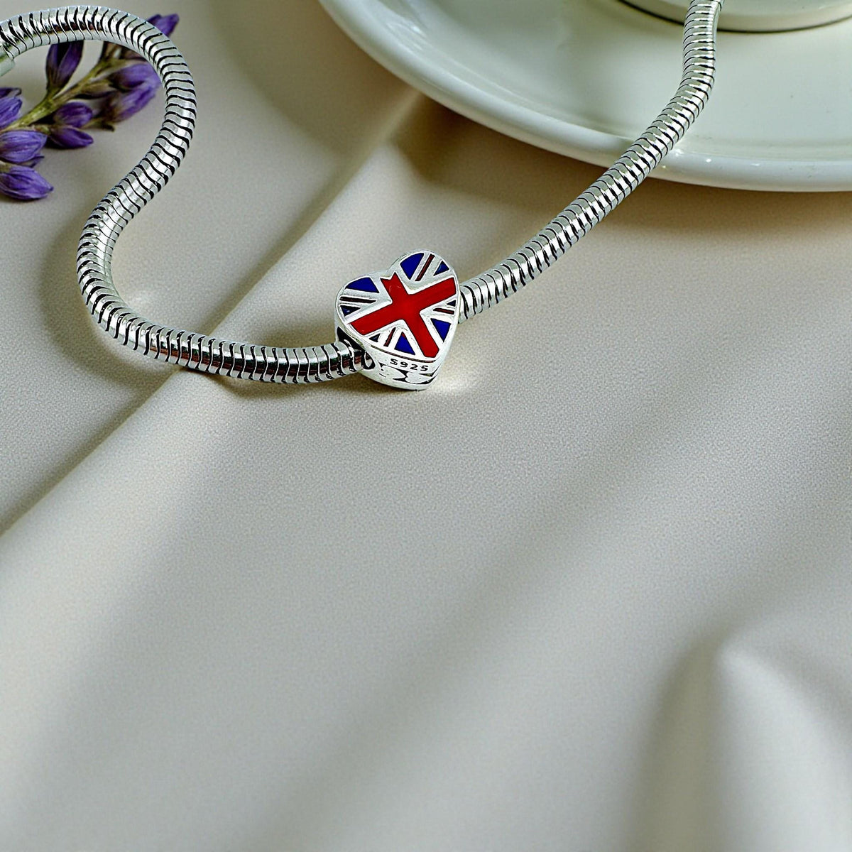 London Union Jack Heart charm detail view