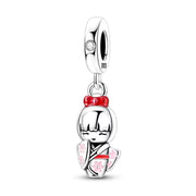 Japan Pandora Charm | Japanese Kokeshi Doll | Silver Dangle | Pink Sakura Kimono | Asian Travel Gift