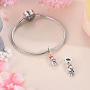 Japan Pandora Charm | Japanese Kokeshi Doll | Silver Dangle | Pink Sakura Kimono | Asian Travel Gift