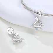Swan Pandora Charm | Elegant Silver Dangle | Crystal Bird | Blue Stars | Animal Lover Gift