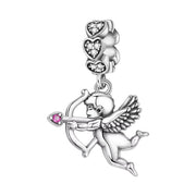 Cupid Pandora Charm | Angel of Love | Silver Dangle | Pink Heart Arrow | Valentine's Gift