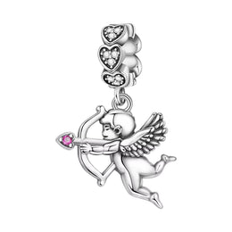 Cupid Pandora Charm | Angel of Love | Silver Dangle | Pink Heart Arrow | Valentine's Gift