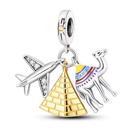 Egypt Pandora Charm | Pyramid Camel Airplane | Gold Silver Dangle | Cairo Travel Gift