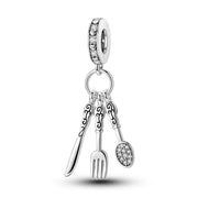 Chef Pandora Charm | Cutlery Dangle | Fork Knife Spoon | Silver Cooking Gift | Foodie Jewelry