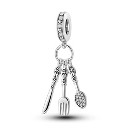 Chef Pandora Charm | Cutlery Dangle | Fork Knife Spoon | Silver Cooking Gift | Foodie Jewelry