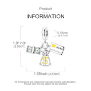 Money Pandora Charm | Dollar Bag Credit Card | Silver Dangle | Shopping Lover Gift | Finance Wealth