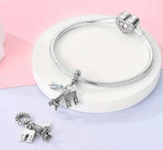 France Pandora Charm | Paris Eiffel Tower Arc de Triomphe | Airplane Dangle | Travel Souvenir