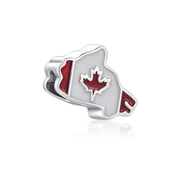Canada Pandora Charm | Map Flag Bead | Red Maple Leaf | Silver Travel Souvenir | Canadian Gift
