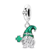 Ireland Pandora Charm | St Patrick Gnome | Green Shamrock | Lucky Leprechaun | Silver Dangle