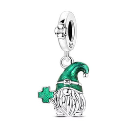 Ireland Pandora Charm | St Patrick Gnome | Green Shamrock | Lucky Leprechaun | Silver Dangle