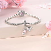 Japan Pandora Charm | Sakura Fan Geta Sandal | Pink Cherry Blossom | Silver Dangle | Tokyo Travel Gift