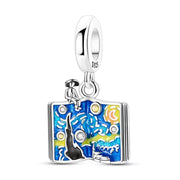 Van Gogh Starry Night Pandora Charm | Art Book Silver Dangle | Painter Gift | Blue Enamel