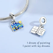 Van Gogh Starry Night Pandora Charm | Art Book Silver Dangle | Painter Gift | Blue Enamel