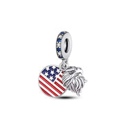 USA Pandora Charm | American Flag Eagle | Silver Dangle | 4th of July Bead | Veteran Gift