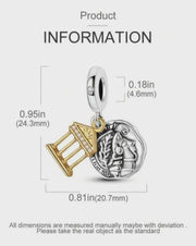 Rome Pandora Charm | Ancient Coin Temple | Silver Gold Dangle | Caesar Profile | Italy Travel Souvenir