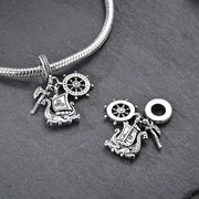 Norway Pandora Charm | Viking Longship Axe | Runic Shield | Silver Dangle | Scandi Mythology Gift