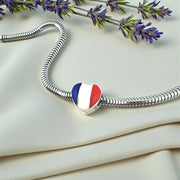 France Bead Fits Pandora Charm Bracelet, French Flag Heart, Silver Paris Travel Souvenir