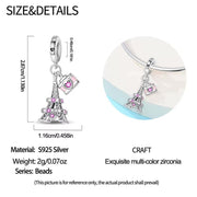 France Pandora Charm | Paris Eiffel Tower | Pink Heart Postcard | Silver Dangle | Love Travel Gift