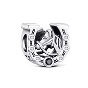 Horse Pandora Charm | Equestrian Bead | Lucky Silver Pony | Black Crystal | Cowgirl Rider Gift