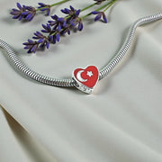 Turkey Pandora Charm | Turkish Flag Heart | Red Moon Star | Istanbul Travel Souvenir | National Gift