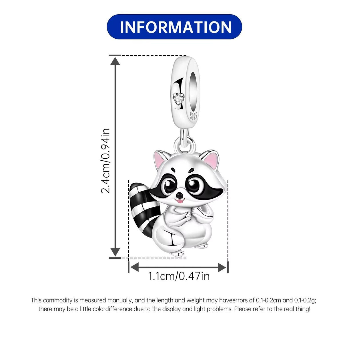 Raccoon sterling silver charm view 6