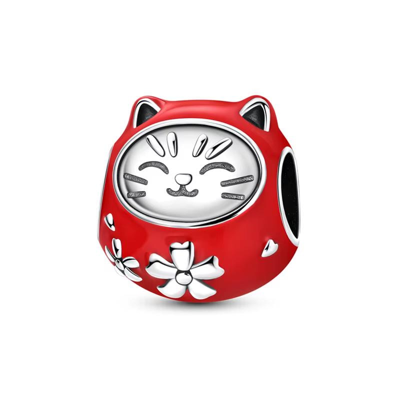 Red Lucky Cat 925 sterling silver charm