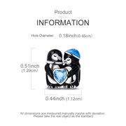 Penguin Couple Pandora Charm | Blue Heart Crystal | Hugging Birds | Silver Bead | Winter Love Gift