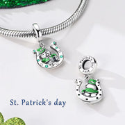 Ireland Pandora Charm | St Patrick Bear | Lucky Horseshoe | Green Crystal | Good Luck Gift