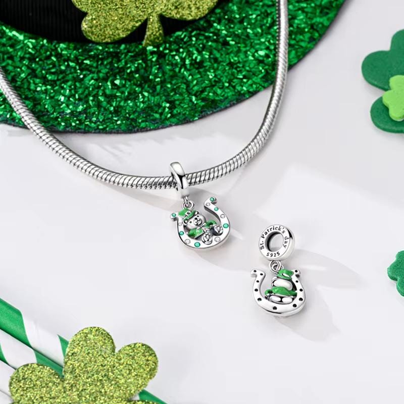 St. Patrick's Day Bear sterling silver charm view 6