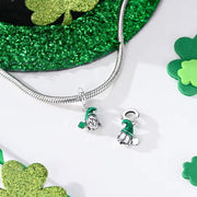 Ireland Pandora Charm | St Patrick Gnome | Green Shamrock | Lucky Leprechaun | Silver Dangle