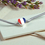France Bead Fits Pandora Charm Bracelet, French Flag Heart, Silver Paris Travel Souvenir