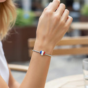 France Bead Fits Pandora Charm Bracelet, French Flag Heart, Silver Paris Travel Souvenir