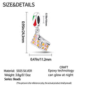 Rome Colosseum Bead Fits Pandora Charm Bracelet, Silver Italy Flag Dangle Colorful Travel Souvenir
