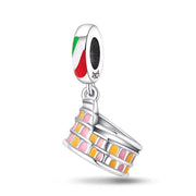 Rome Colosseum Bead Fits Pandora Charm Bracelet, Silver Italy Flag Dangle Colorful Travel Souvenir