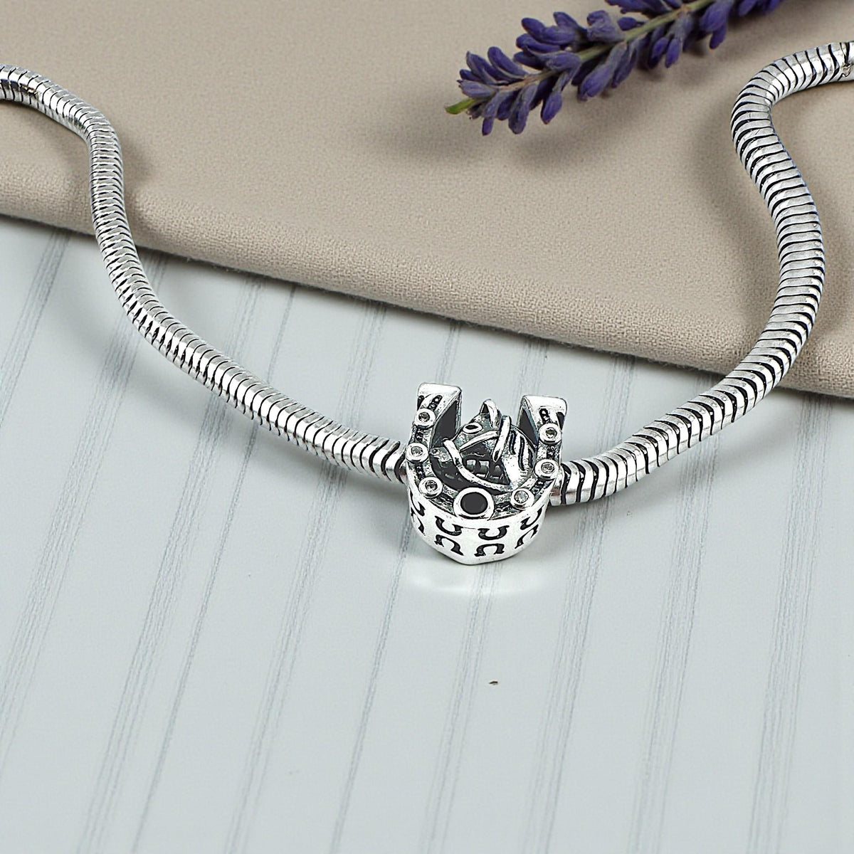 Horse Horseshoe sterling silver charm view 6