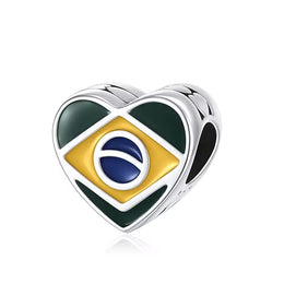 Brazil Pandora Charm | Brazilian Flag Heart | South America Travel Gift | Silver Bead