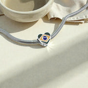 Brazil Pandora Charm | Brazilian Flag Heart | South America Travel Gift | Silver Bead