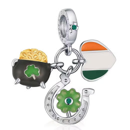 Ireland Pandora Charm | Pot of Gold Horseshoe | Irish Flag Heart | St Patrick Dangle