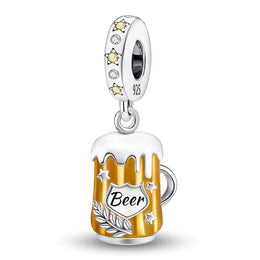 Beer Mug Pandora Charm | Oktoberfest Stein | Yellow Enamel Ale | Silver Dangle | Pub Drinker Gift