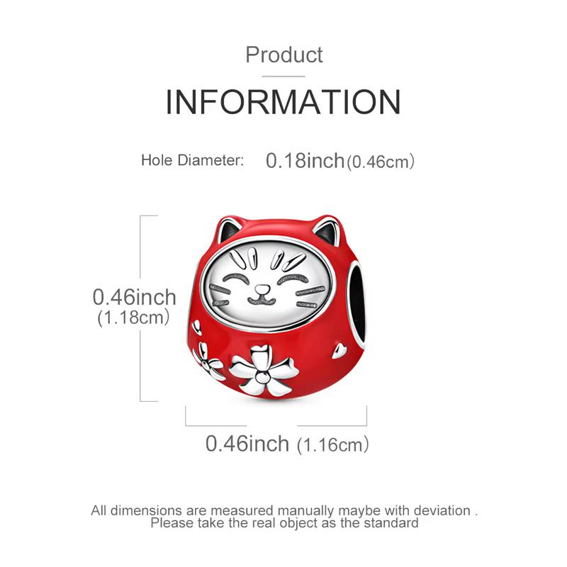 Red Lucky Cat sterling silver charm view 5