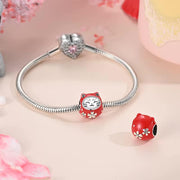 Japan Pandora Charm | Daruma Lucky Cat | Red Enamel Bead | Sakura Flower | Good Luck Souvenir