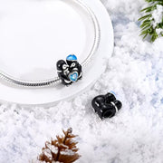 Penguin Couple Pandora Charm | Blue Heart Crystal | Hugging Birds | Silver Bead | Winter Love Gift