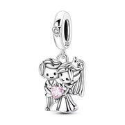 Wedding Couple Pandora Charm | Bride Groom Pink Heart | Just Married Gift | Anniversary Jewelry