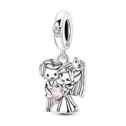 Wedding Couple Pandora Charm | Bride Groom Pink Heart | Just Married Gift | Anniversary Jewelry