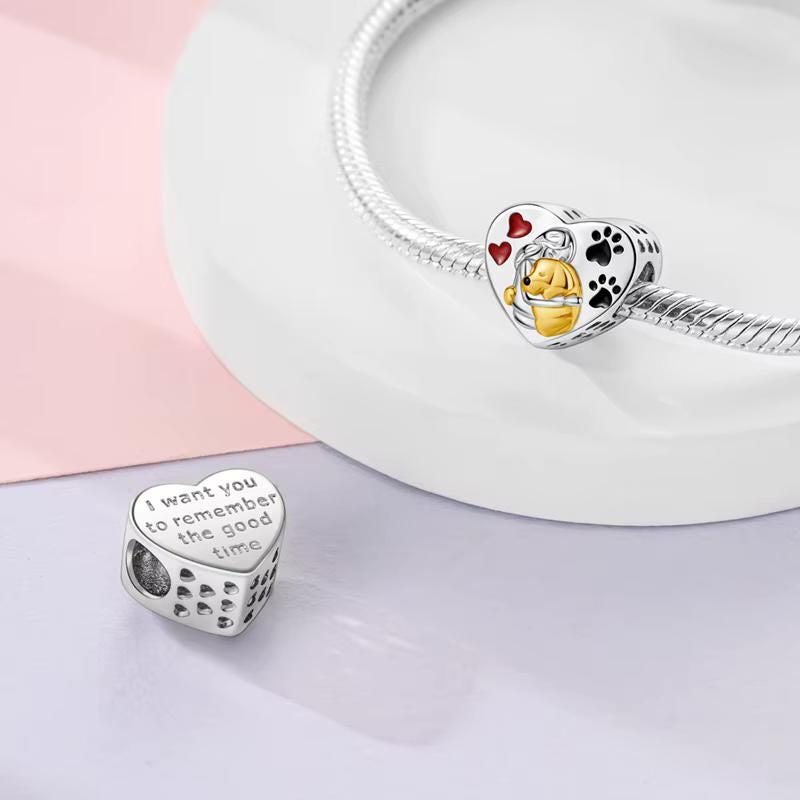 Girl Hugging Dog Heart charm detail view