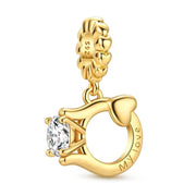 Gold Engagement Ring Pandora Charm | Diamond Solitaire Dangle | Proposal Gift | Wedding Bride Jewelry