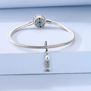 Fish Bone Pandora Charm | Silver Skeleton Dangle | Funny Fishing Jewelry | Punk Rock Style